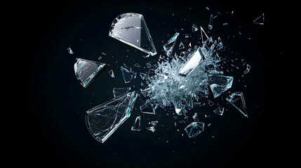 Shattered Glass Explosion Against Dark Background