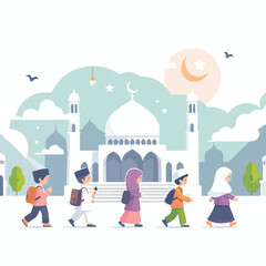 vector image of children going to mosque