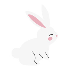 cute white rabbit flat vector illustration set