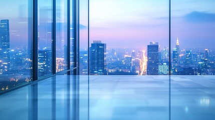 Urban Skyline at Dusk with Empty Room