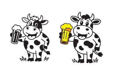 cute cow beer drink illustration vector
