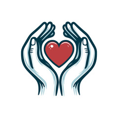 vector illustration of two hands gently holding a red heart