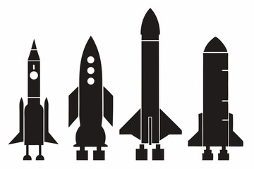 set of Rocket launching vector silhouette illustration on white background