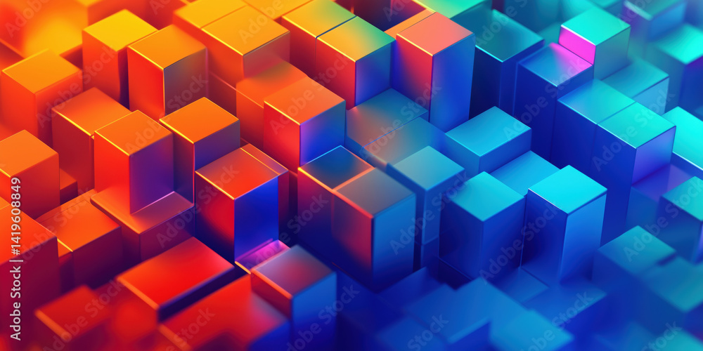 Poster colorful abstract 3d blocks with vibrant gradients and depth effects.