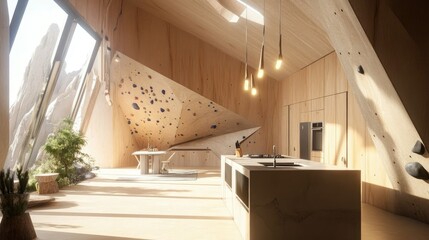 Stunning Wooden Cabin with Integrated Climbing Wall: A Modern Mountain Retreat