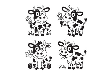 cute cow flower illustration vector