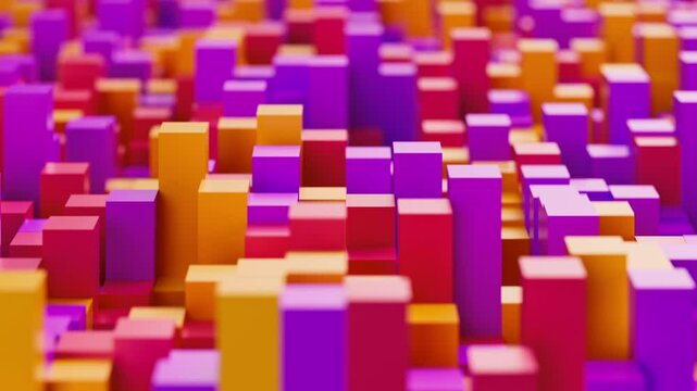 3D animation of sound level bars jumping randomly in a vibrant, dynamic pattern, creating a visually engaging and rhythmic effect of motion waves, 4k loop animation