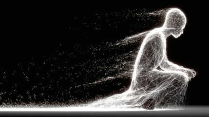 Ethereal Figure of Human Form Dissolving into Starlight Particles