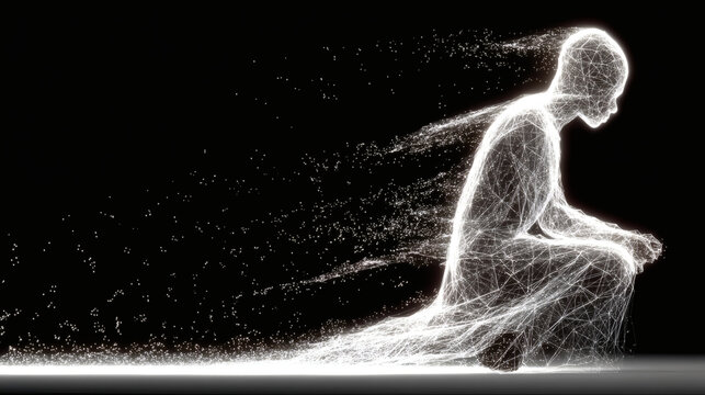 Ethereal Figure of Human Form Dissolving into Starlight Particles