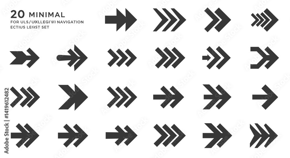 Poster minimalist arrow set collection featuring twenty unique and modern directional icons for ui ux navig