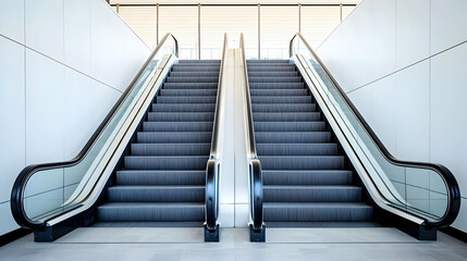 Empty Modern Escalators In A Commercial Building Interior