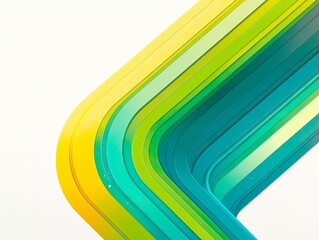 Obraz premium Sleek, parallel curved bands in glossy shades of green, yellow, and teal create a dynamic abstract background with a sense of speed and modern graphic design.