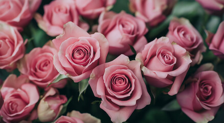 Um buquê de rosas cor-de-rosa dispostas lado a lado