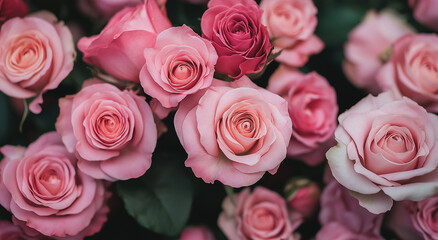 Naklejka premium Um buquê de rosas cor-de-rosa dispostas lado a lado