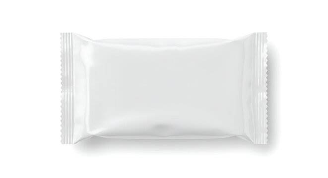 Blank White Snack Wrapper Flow Pack Mockup Isolated
