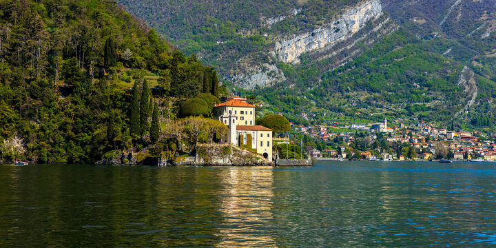Villa del Balbianello auf der Halbinsel Lavedo, Lenno, Comer See, Lombarei, Italien