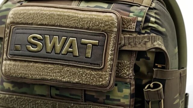 This video footage highlights a tactical SWAT backpack. Perfect for law enforcement and outdoor enthusiasts. Featuring durability and practicality for various missions. Generative AI