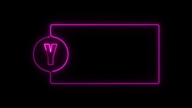 colorful glowing neon Y text icon animation. Square rectangle picture frame with one tone neon color motion graphic on isolated black a background.
