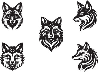 Set of Fox head silhouette, tribal tattoo vector, white background tattoo design