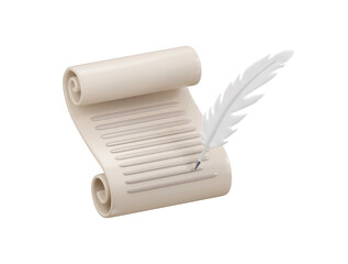Feather pen with document writing icon 3d render concept of Creative writing and storytelling, education or copyright article page icon vector illustration