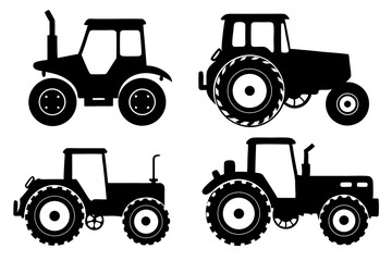 set of Tractor vector silhouette illustration isolated on white background
