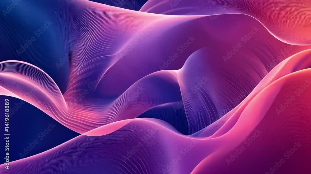 Poster Vibrant Abstract Background Smooth Gradient Waves of Purple and Pink Flowing Design, Creating Tranquility and Depth in Texture.