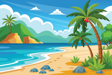 Obraz premium Tropical Beach Vector Drawing