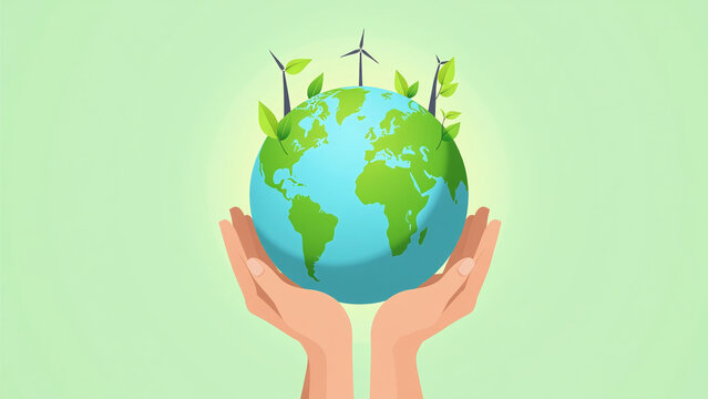 earth held people symbolic representation green energy sustainable living vector illustrations daily life