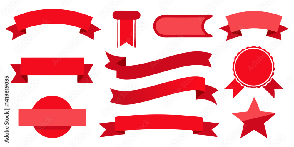 Poster collection of various red ribbons banners and labels design elements for graphic and web design use 