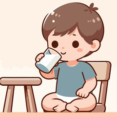 vector image of little children drinking milk