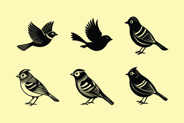 Goldcrest bird, silhouette vector illustration