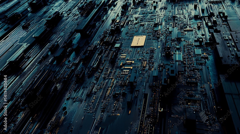 Aufkleber abstract view of a complex digital circuit board with intricate patterns and glowing elements