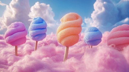 Pastel Cotton Candy Trees in a Fluffy Pink Cloud Field