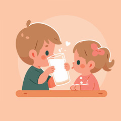 vector image of little children drinking milk