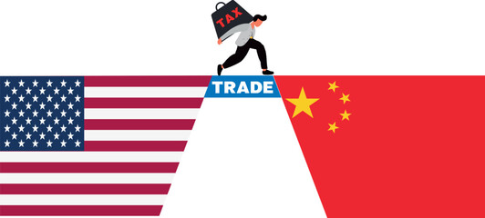 US China Trade War and Tariff Conflict Vector Illustration