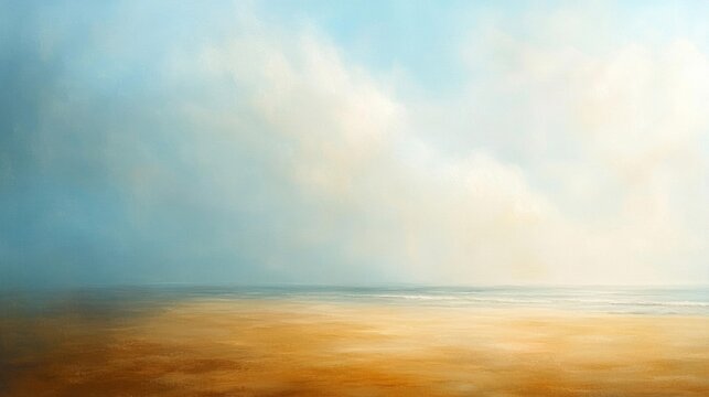 Peaceful Seascape Painting: Blue Sky Golden Sand Beach