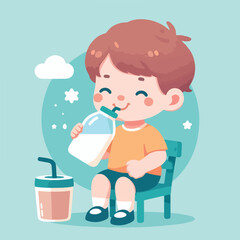 vector image of little children drinking milk