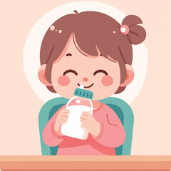 vector image of little children drinking milk