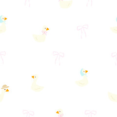 seamless pattern background easter greeting card cute duck pink bow