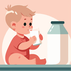 vector image of little children drinking milk
