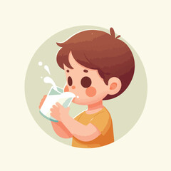 vector image of little children drinking milk