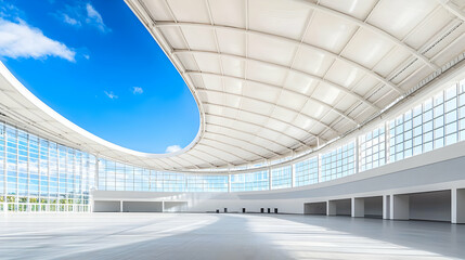 Empty Modern Exhibition Hall Interior With White Walls And High Ceiling