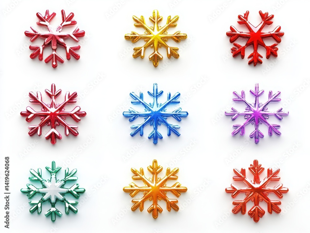 Fototapete snowflake icon pattern collection, neatly isolated against white backdrop.
