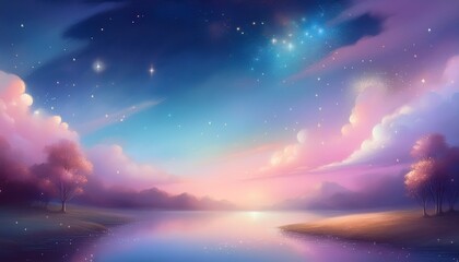 Fototapeta premium 柔らかなパステルカラーで描かれた夢幻的な夜空