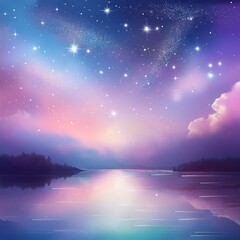 柔らかなパステルカラーで描かれた夢幻的な夜空