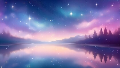 柔らかなパステルカラーで描かれた夢幻的な夜空