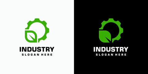 Gear and leaf shape vector logo design with modern, simple, clean and abstract style. Icon for business, industry, environment and personal branding.