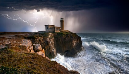 Lighthouse Amidst Storm &ndash; Nature's Resilience Against the Raging Sea