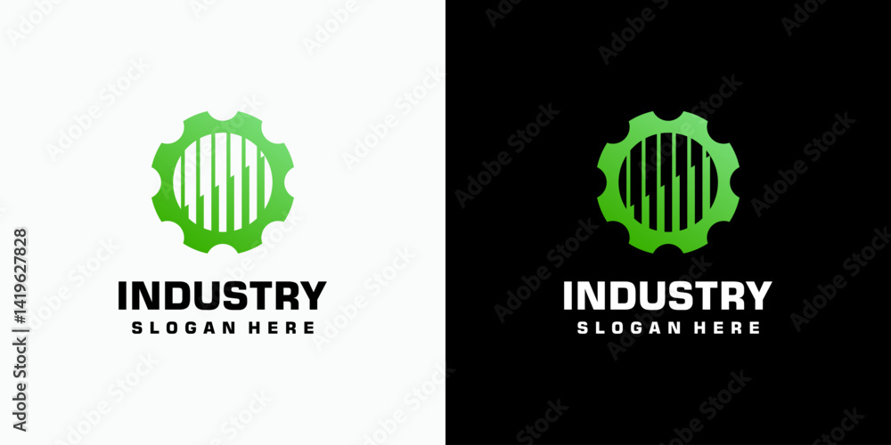 Poster vector logo design of gear shape and building grid lines with modern, simple, clean and abstract sty