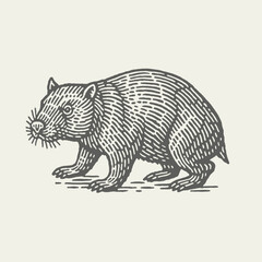 Wombat. Vintage woodcut engraving linocut style vector illustration.